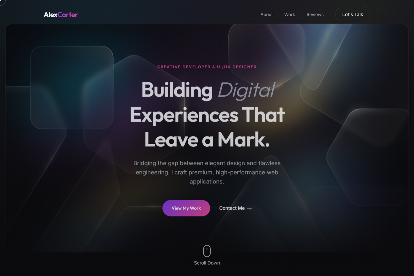 Alex Carter portfolio website preview